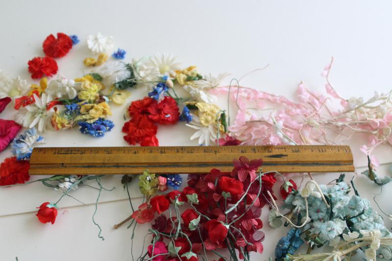 photo of vintage fake flowers & rose leaves, faux silk tiny flower craft trims lot #2