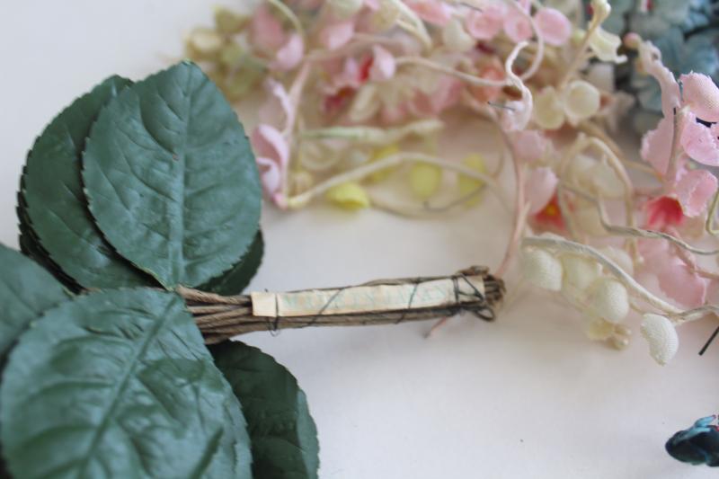 photo of vintage fake flowers & rose leaves, faux silk tiny flower craft trims lot #4