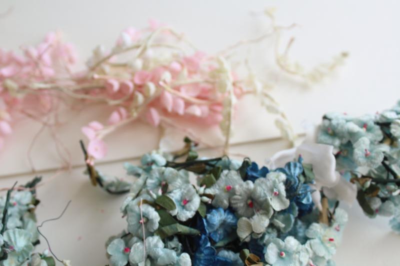 photo of vintage fake flowers & rose leaves, faux silk tiny flower craft trims lot #5