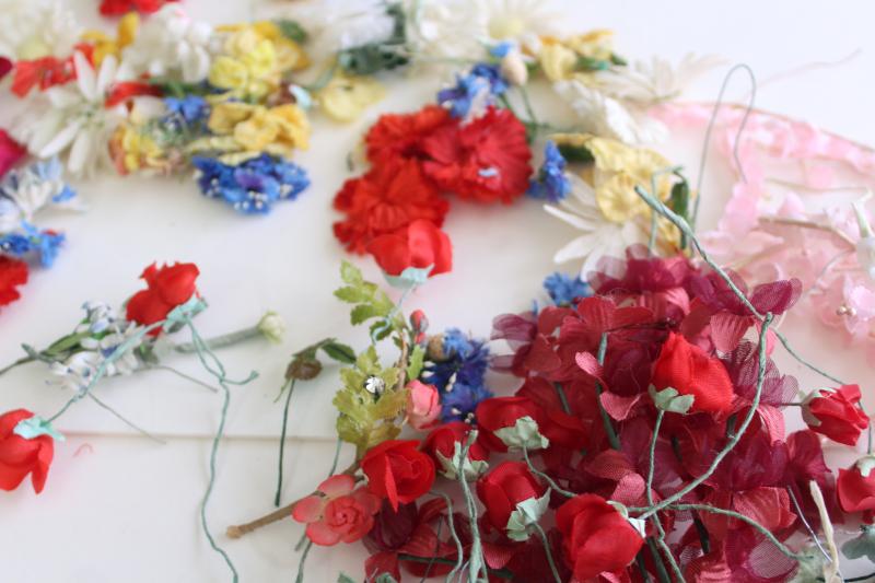 photo of vintage fake flowers & rose leaves, faux silk tiny flower craft trims lot #6