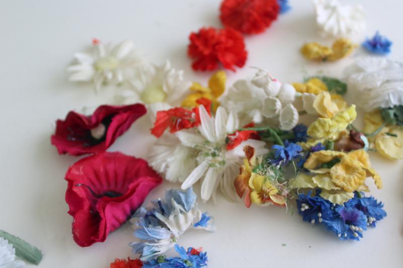 photo of vintage fake flowers & rose leaves, faux silk tiny flower craft trims lot #7