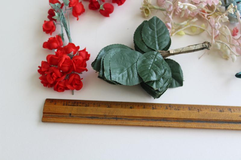 photo of vintage fake flowers & rose leaves, faux silk tiny flower craft trims lot #10