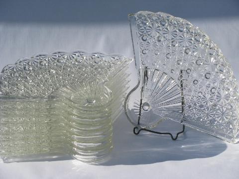 photo of vintage fan pattern pressed glass snack plates, to hold punch cups #1