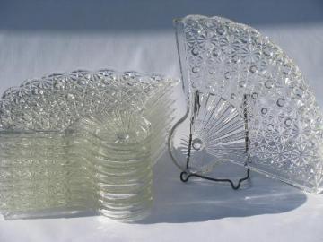 catalog photo of vintage fan pattern pressed glass snack plates, to hold punch cups