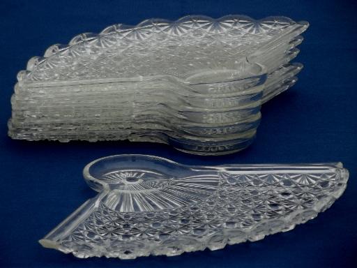 photo of vintage fan pattern pressed glass snack plates, to hold punch cups #3