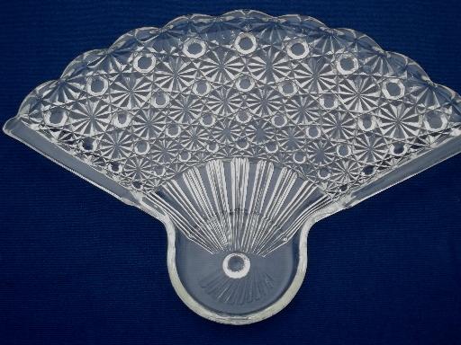 photo of vintage fan pattern pressed glass snack plates, to hold punch cups #4