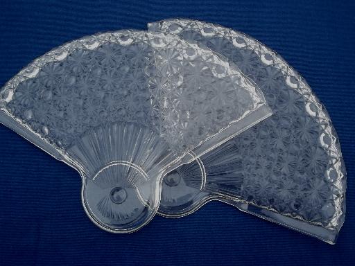 photo of vintage fan pattern pressed glass snack plates, to hold punch cups #5