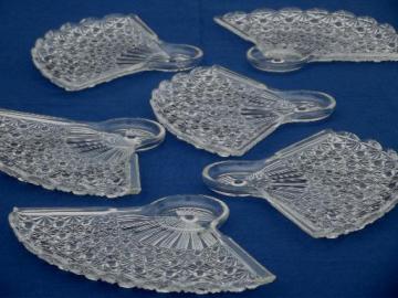 catalog photo of vintage fan pattern pressed glass snack plates, to hold punch cups