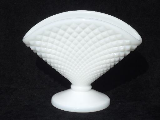 photo of vintage fan vase, Westmoreland English hobnail pure white milk glass #1