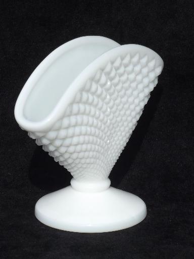 photo of vintage fan vase, Westmoreland English hobnail pure white milk glass #2