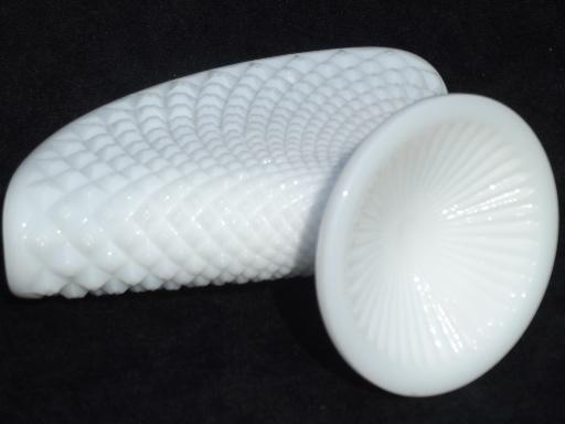 photo of vintage fan vase, Westmoreland English hobnail pure white milk glass #3