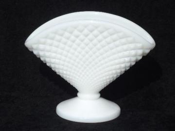 catalog photo of vintage fan vase, Westmoreland English hobnail pure white milk glass