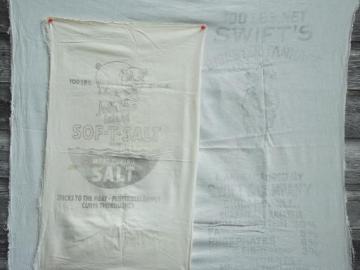 catalog photo of vintage farm advertising sacks, printed cotton bags w/ farmer graphics