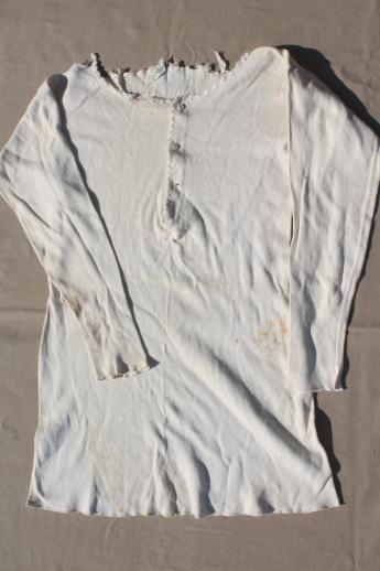 photo of vintage farm country cotton shirts, slips, long johns, early to mid century underwear lot #10