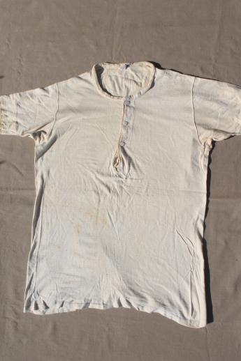 photo of vintage farm country cotton shirts, slips, long johns, early to mid century underwear lot #13