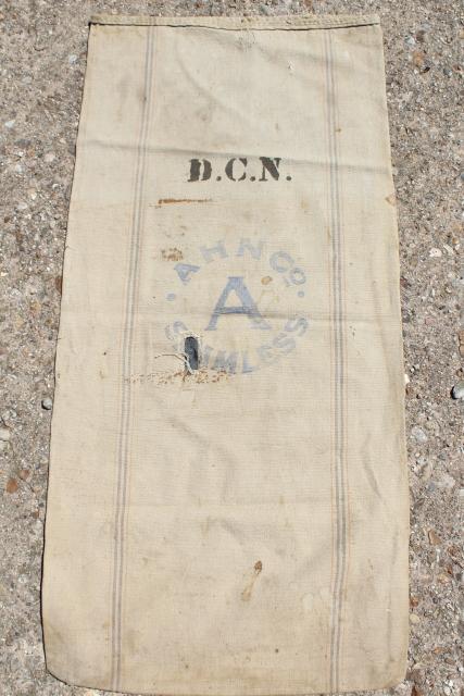 photo of vintage farm country grubby primitive feed bag, heavy cotton grain sack fabric #1