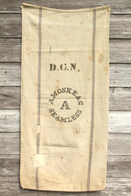 photo of vintage farm country primitive heavy cotton grain sack, Amoskeag seamless striped feed bag #1