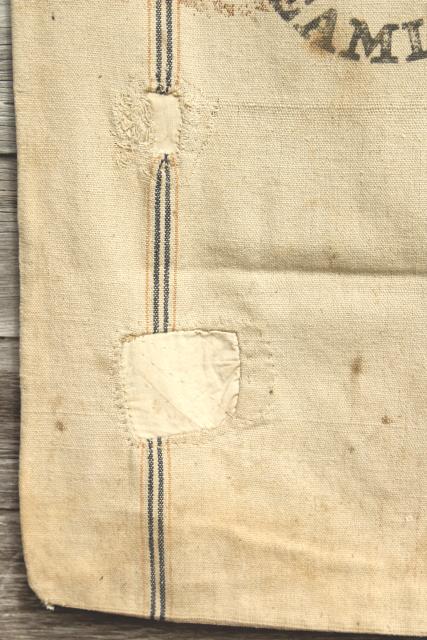 photo of vintage farm country primitive heavy cotton grain sack, Amoskeag seamless striped feed bag #3