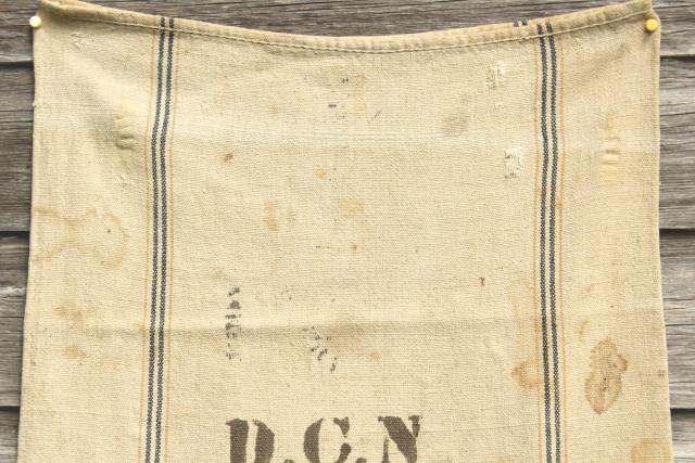 photo of vintage farm country primitive heavy cotton grain sack, Amoskeag seamless striped feed bag #4