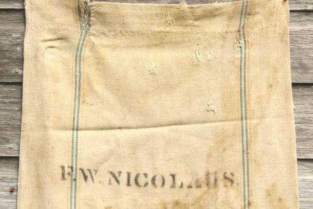 photo of vintage farm country primitive heavy cotton grain sack, Amoskeag seamless striped feed bag #2