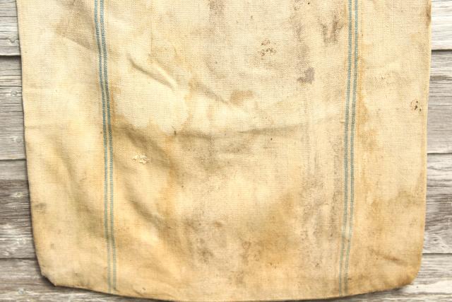 photo of vintage farm country primitive heavy cotton grain sack, Amoskeag seamless striped feed bag #3