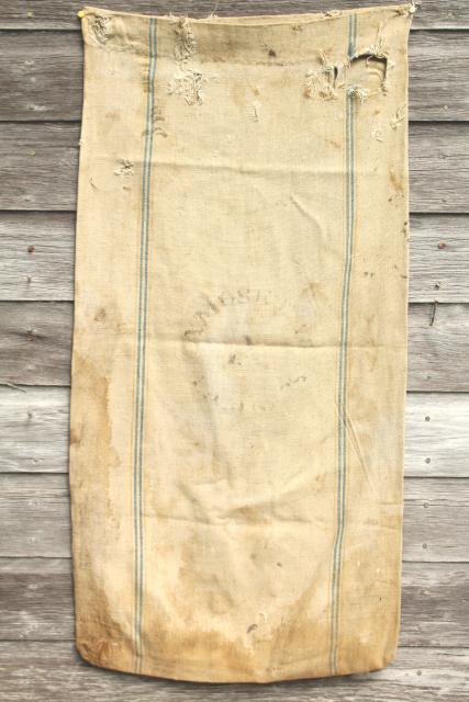 photo of vintage farm country primitive heavy cotton grain sack, Amoskeag seamless striped feed bag #5