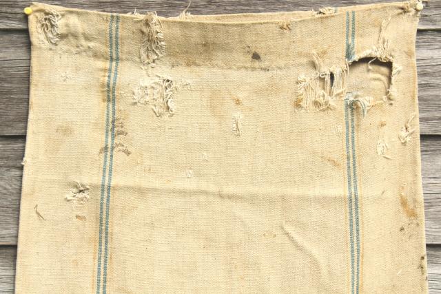 photo of vintage farm country primitive heavy cotton grain sack, Amoskeag seamless striped feed bag #6