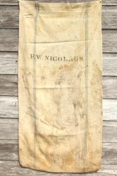 catalog photo of vintage farm country primitive heavy cotton grain sack, Amoskeag seamless striped feed bag