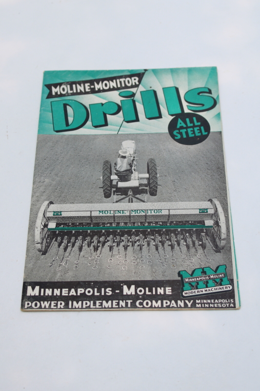 photo of vintage farm equipment catalog, Minneapolis Moline Monitor MM Modern Machinery grain drills #1