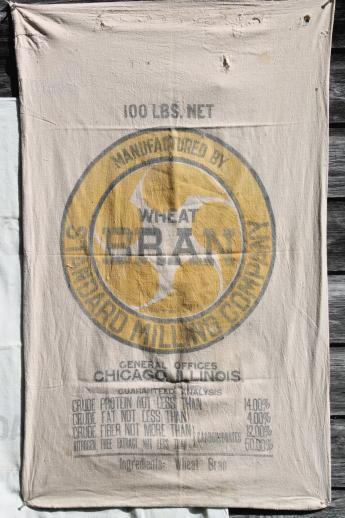 photo of vintage farm feed & seed bags lot, 100 lb cotton sacks w/ old printed graphics #4