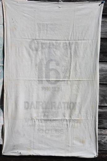 photo of vintage farm feed & seed bags lot, 100 lb cotton sacks w/ old printed graphics #5