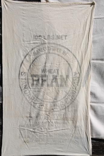 photo of vintage farm feed & seed bags lot, 100 lb cotton sacks w/ old printed graphics #9