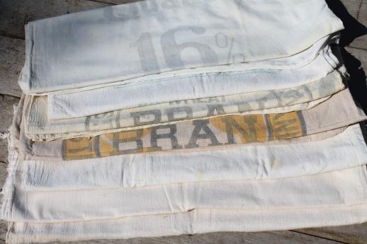 photo of vintage farm feed & seed bags lot, 100 lb cotton sacks w/ old printed graphics #11