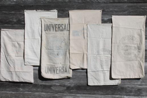 photo of vintage farm feedsacks lot, heavy cotton homespun type fabric grain & seed sacks #1