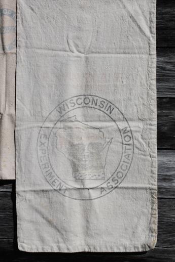 photo of vintage farm feedsacks lot, heavy cotton homespun type fabric grain & seed sacks #4