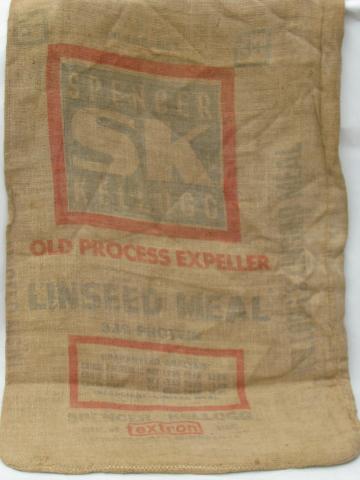 photo of vintage farm primitive burlap feed bags w/ advertising graphics, lot 8 sacks #2