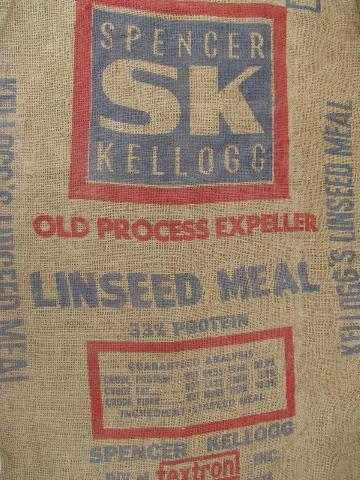 photo of vintage farm primitive burlap feed bags w/ advertising graphics, lot 8 sacks #3