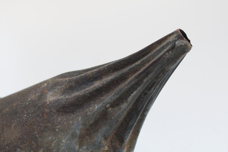 photo of vintage farm primitive witch hat shape oil funnel, rustic patina old galvanized zinc #4