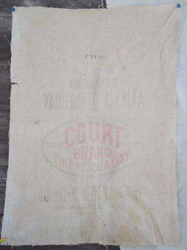 photo of vintage farm seed & feed sack fabric w/ old advertising graphics #3