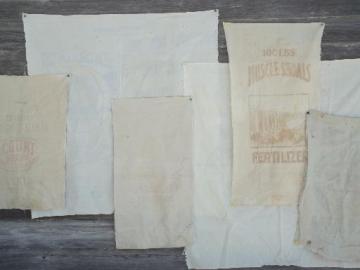 catalog photo of vintage farm seed & feed sack fabric w/ old advertising graphics