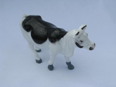 photo of vintage farm toy animals, large old plastic cow lot, model holstein cows #3