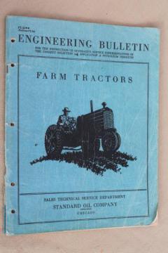 catalog photo of vintage farm tractor service bulletin, 1940s Standard Oil  antique tractor advertising