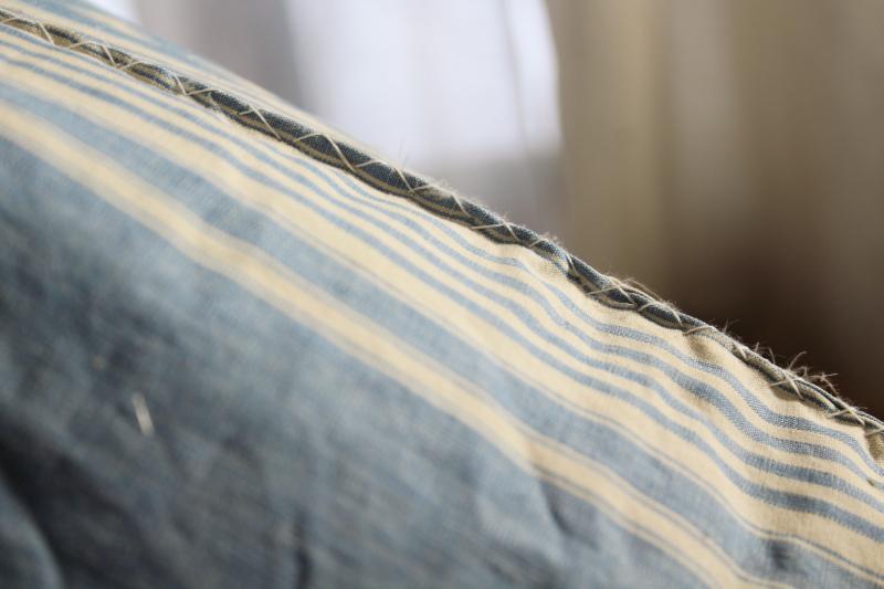 photo of vintage farmhouse blue & white striped cotton ticking feather pillow, big puffy bed pillow #5