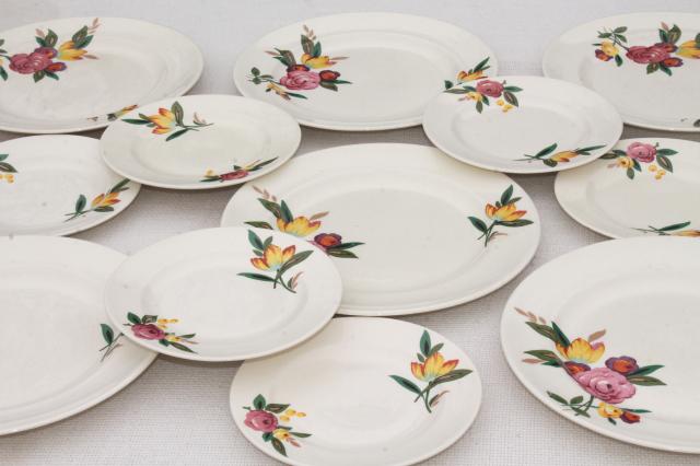 photo of vintage farmhouse china plates, crazed creamy white pottery w/ magnolia floral #1