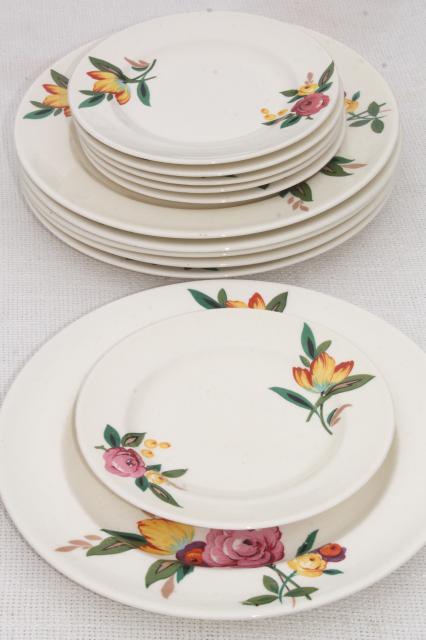 photo of vintage farmhouse china plates, crazed creamy white pottery w/ magnolia floral #2