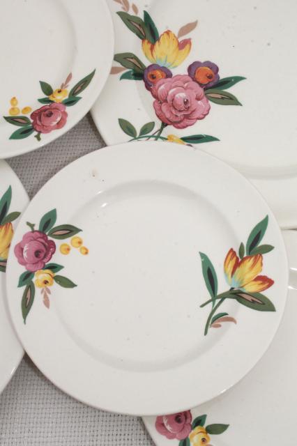 photo of vintage farmhouse china plates, crazed creamy white pottery w/ magnolia floral #4