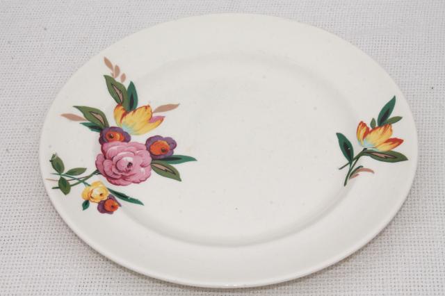 photo of vintage farmhouse china plates, crazed creamy white pottery w/ magnolia floral #5