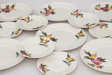 catalog photo of vintage farmhouse china plates, crazed creamy white pottery w/ magnolia floral