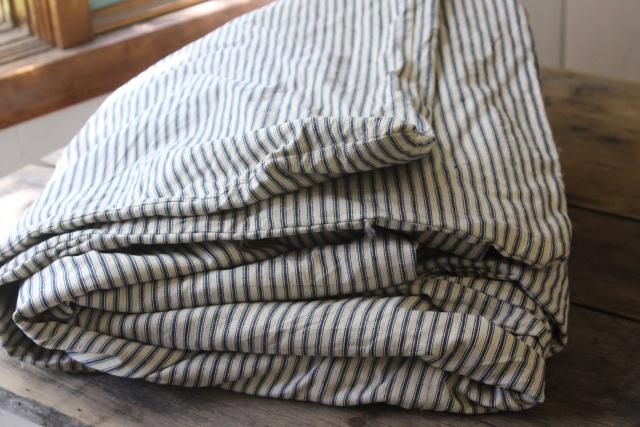 photo of vintage farmhouse cotton ticking cover for primitive old feather tick bed mattress #1