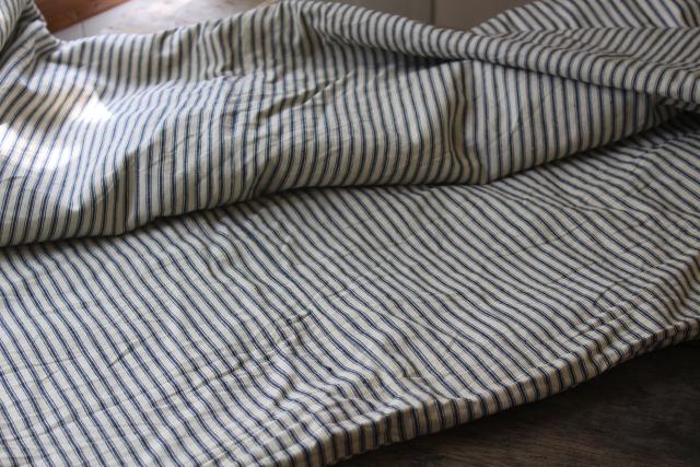 photo of vintage farmhouse cotton ticking cover for primitive old feather tick bed mattress #3